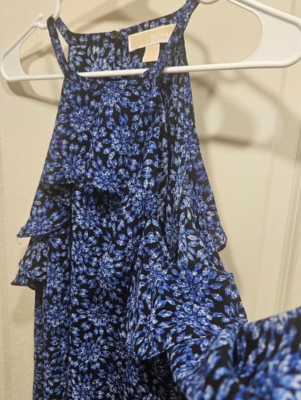 Michael Kors Navy and Blue Floral Ruffle Halter Dress for Girls